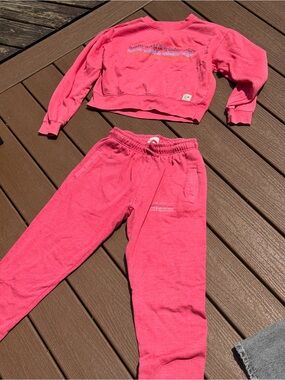 Pop Surf Pink Holiday World Cropped Sweatshirt Joggers Set S